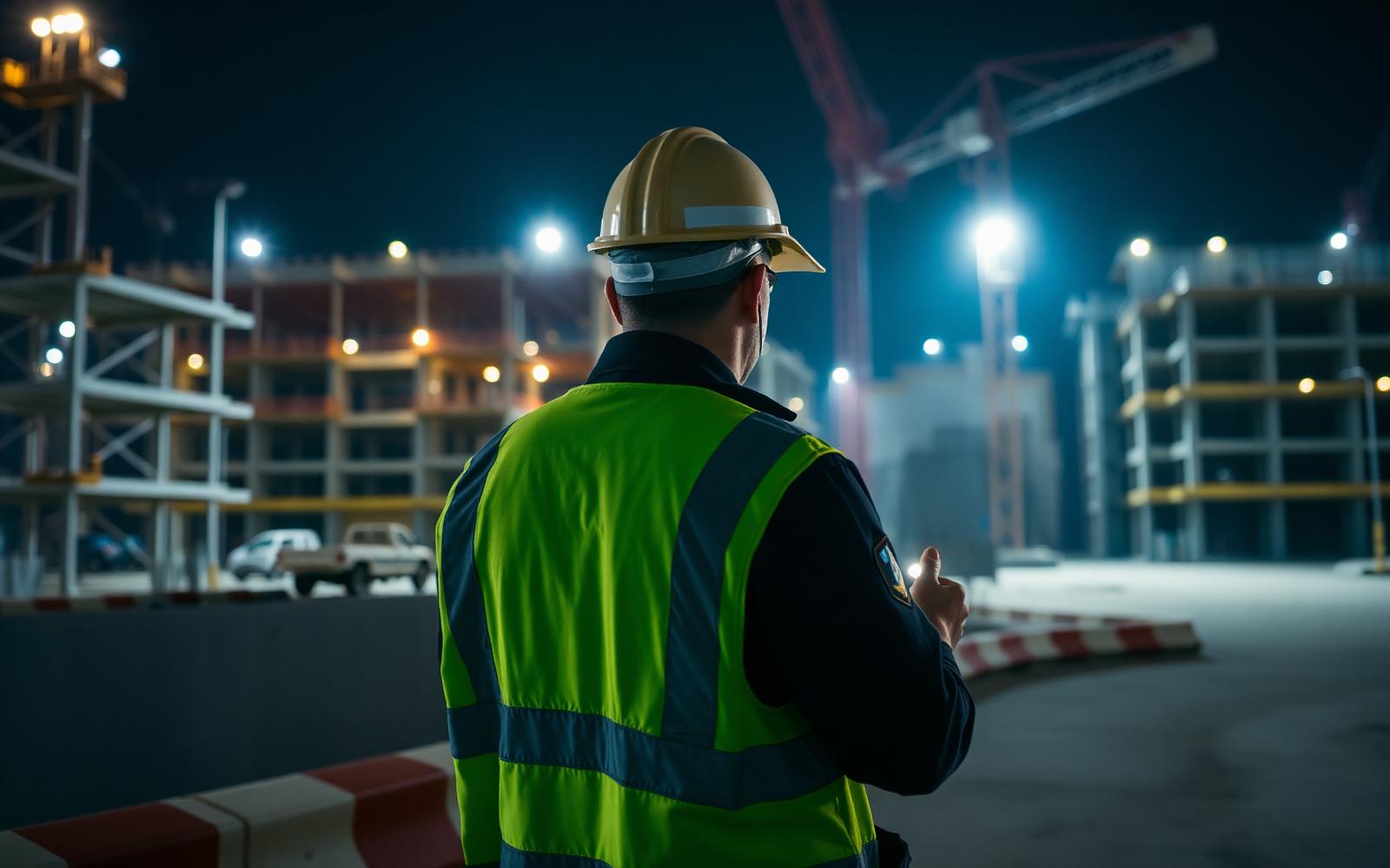 Ranger officer patrolling a Florida construction site at night
